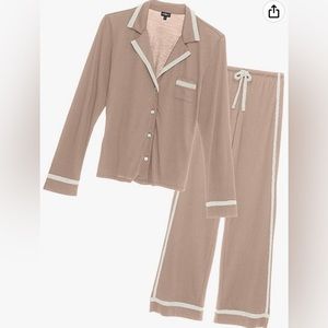 Cosabella Bella Long Sleeve Top and Pant Pajama Set Small PJ Beige Nude